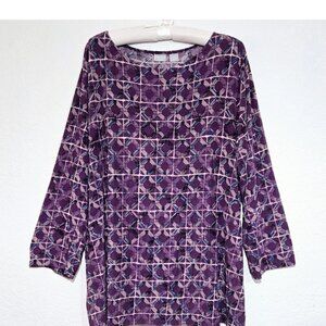Chico's Travelers Long Sleeve Tunic Top Blouse Size 4 / 20 22 Purple Geometric